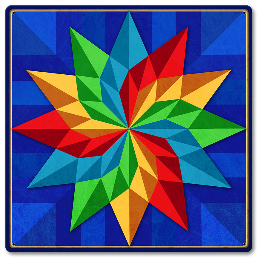 Pinwheel Quilt Blue Green Yellow Red Metal Sign 12in X 12in