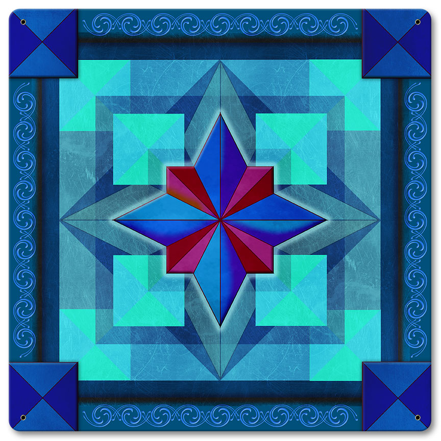 Box On Box Blue Red Metal Sign 12in X 12in