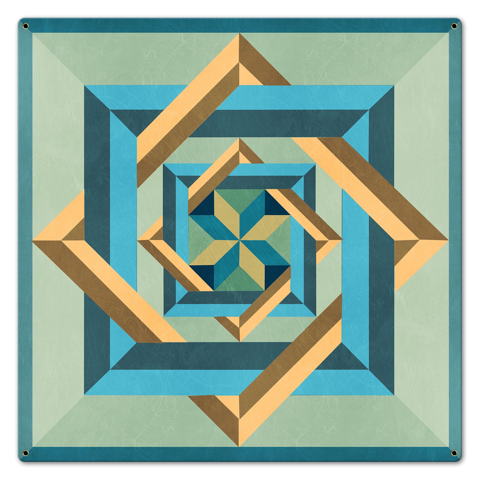 Box N Box N Box Blue Green Beige Metal Sign 24in X 24in