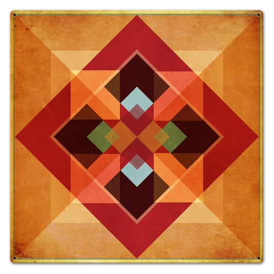 Squares and Arrows Earth tones Metal Sign 24in X 24in