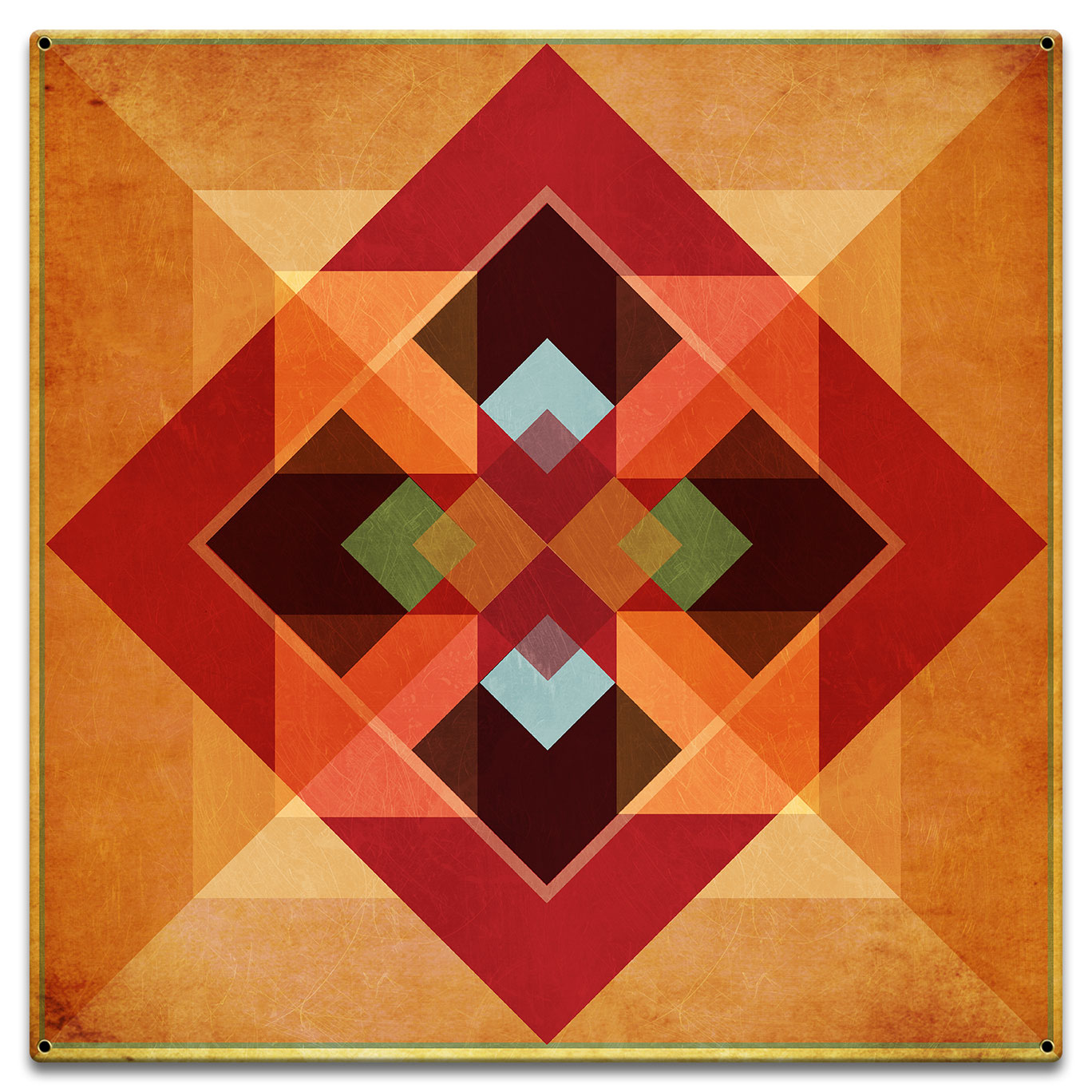 Squares and Arrows Earth tones Metal Sign 18in X 18in