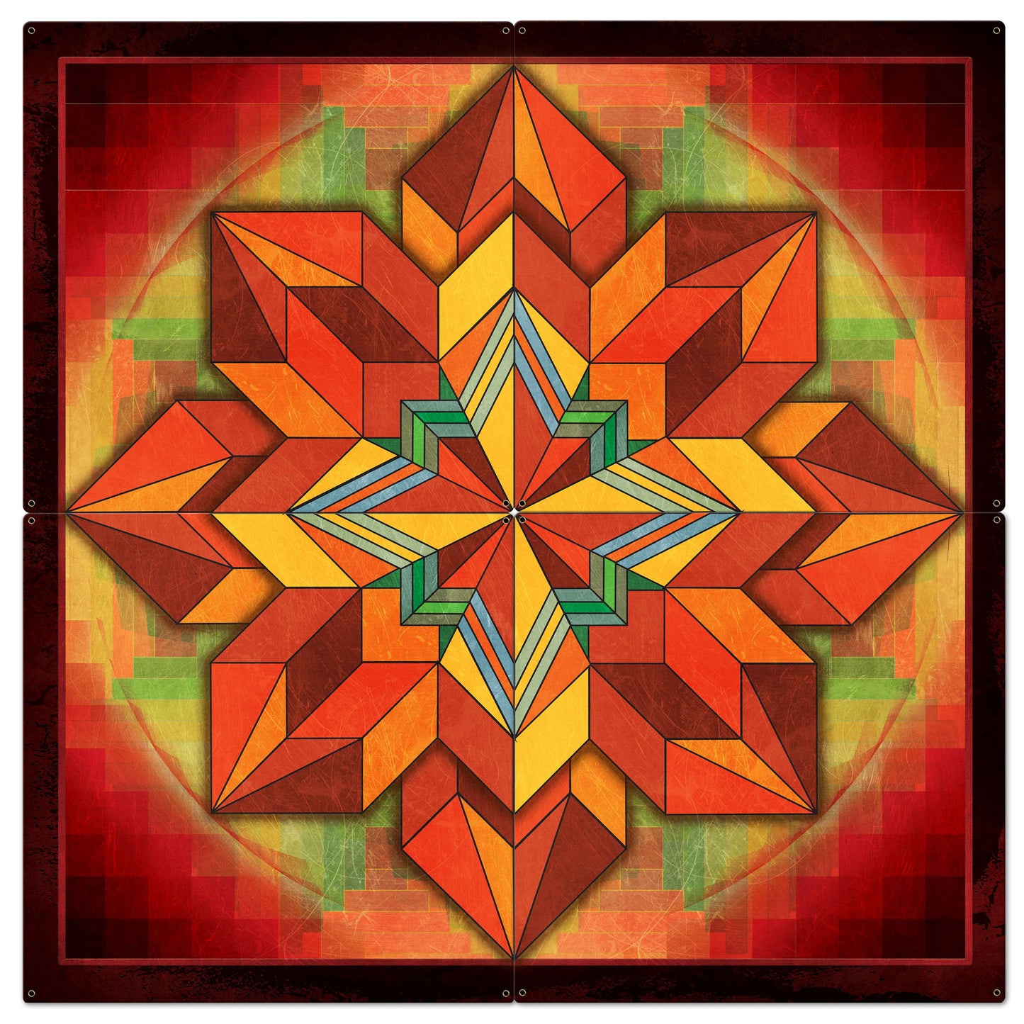 Orange Geometric Quilt 4pcs Metal Sign 48in X 48in