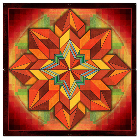 Orange Geometric Quilt 4pcs Metal Sign 48in X 48in