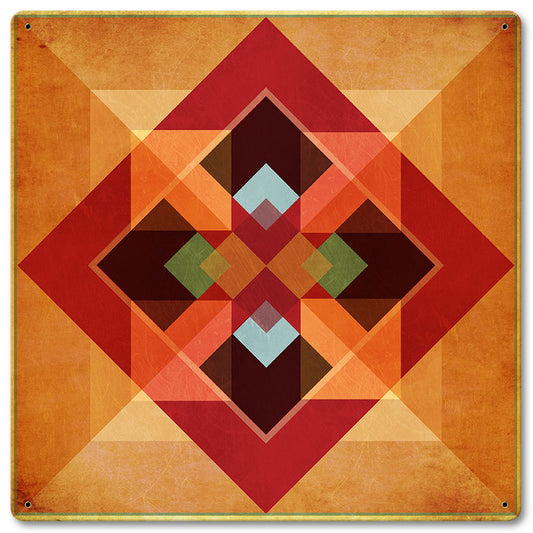 Squares and Arrows Earth tones Metal Sign 12in X 12in