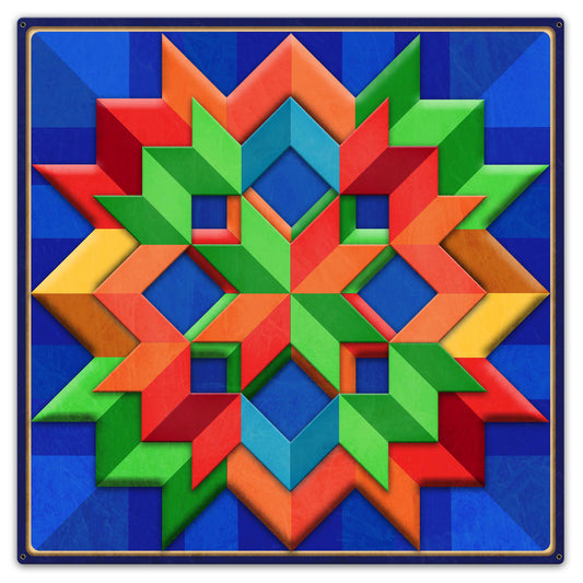 Blue Orange Green Box Pattern Metal Sign 36in X 36in