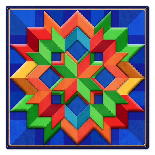 Blue Orange Green Box Pattern Metal Sign 24in X 24in