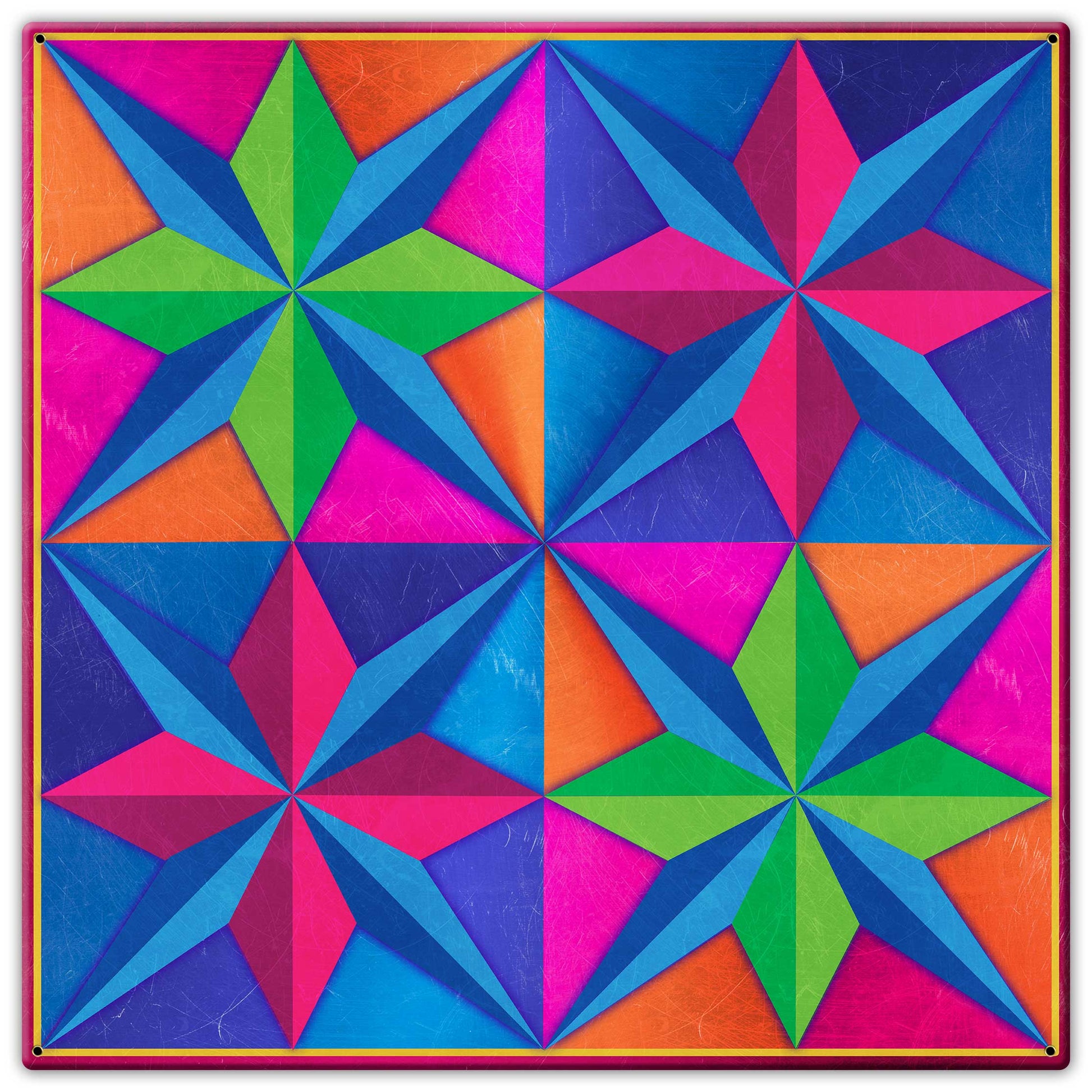 4 Eight Point Stars Magenta Blue Green Metal Sign 30in X 30in