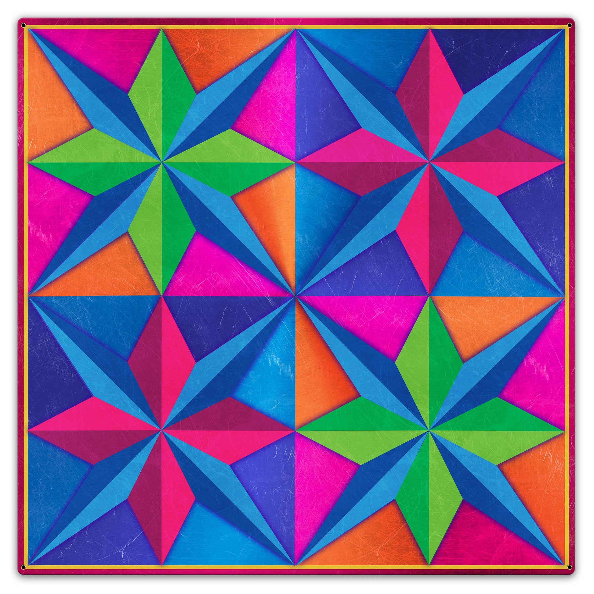 4 Eight Point Stars Magenta Blue Green Metal Sign 36in X 36in