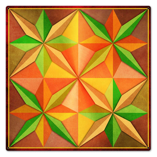 4 Eight Point Stars Orange Yellow Green Metal Sign 24in X 24in