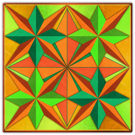 Four Eight Point Stars Blue Orange Green Metal Sign 30in X 30in