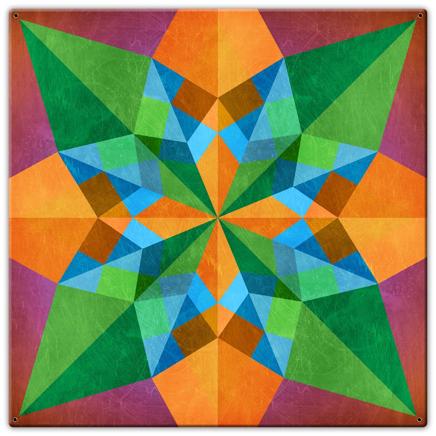 ORANGE BLUE GREEN QUILT Metal Sign 30in X 30in