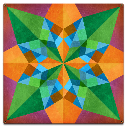 ORANGE BLUE GREEN QUILT Metal Sign 18in X 18in