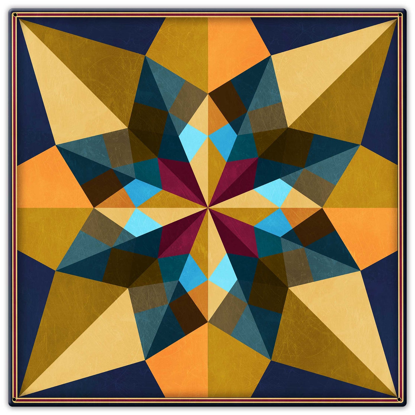 Blue and Earth Tone Quilt Metal Sign 36in X 36in