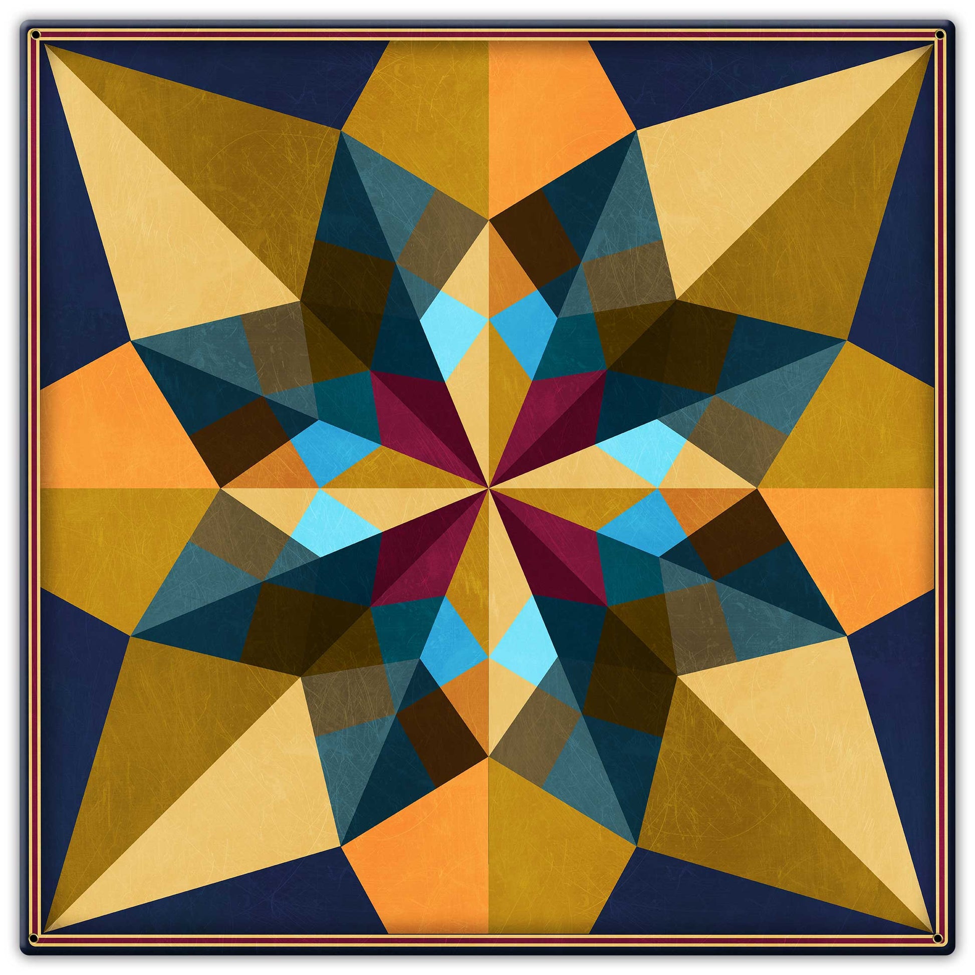 Blue and Earth Tone Quilt Metal Sign 18in X 18in