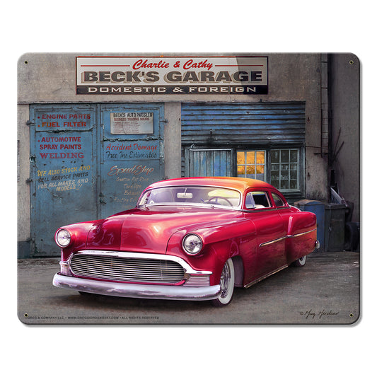 Beck's Garage Metal Sign 15in X12in