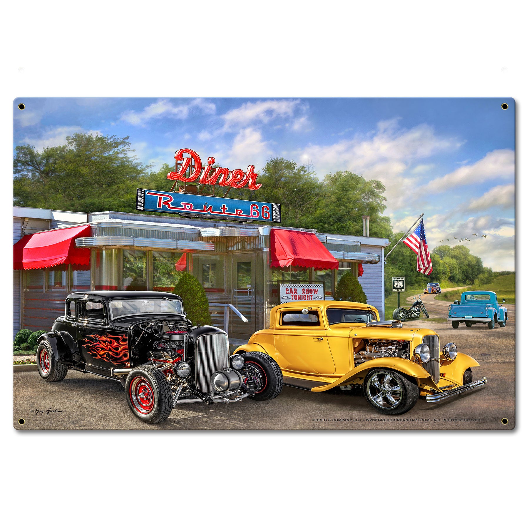 Nostalgic America Diner 2 Metal Sign 24in X16in