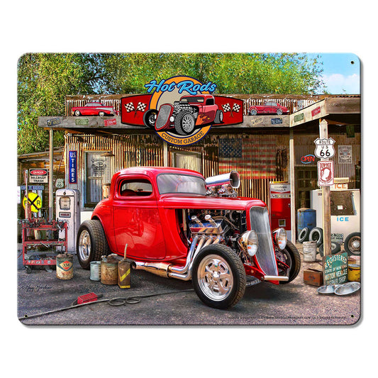 Hot Rod Metal Sign 15in X12in