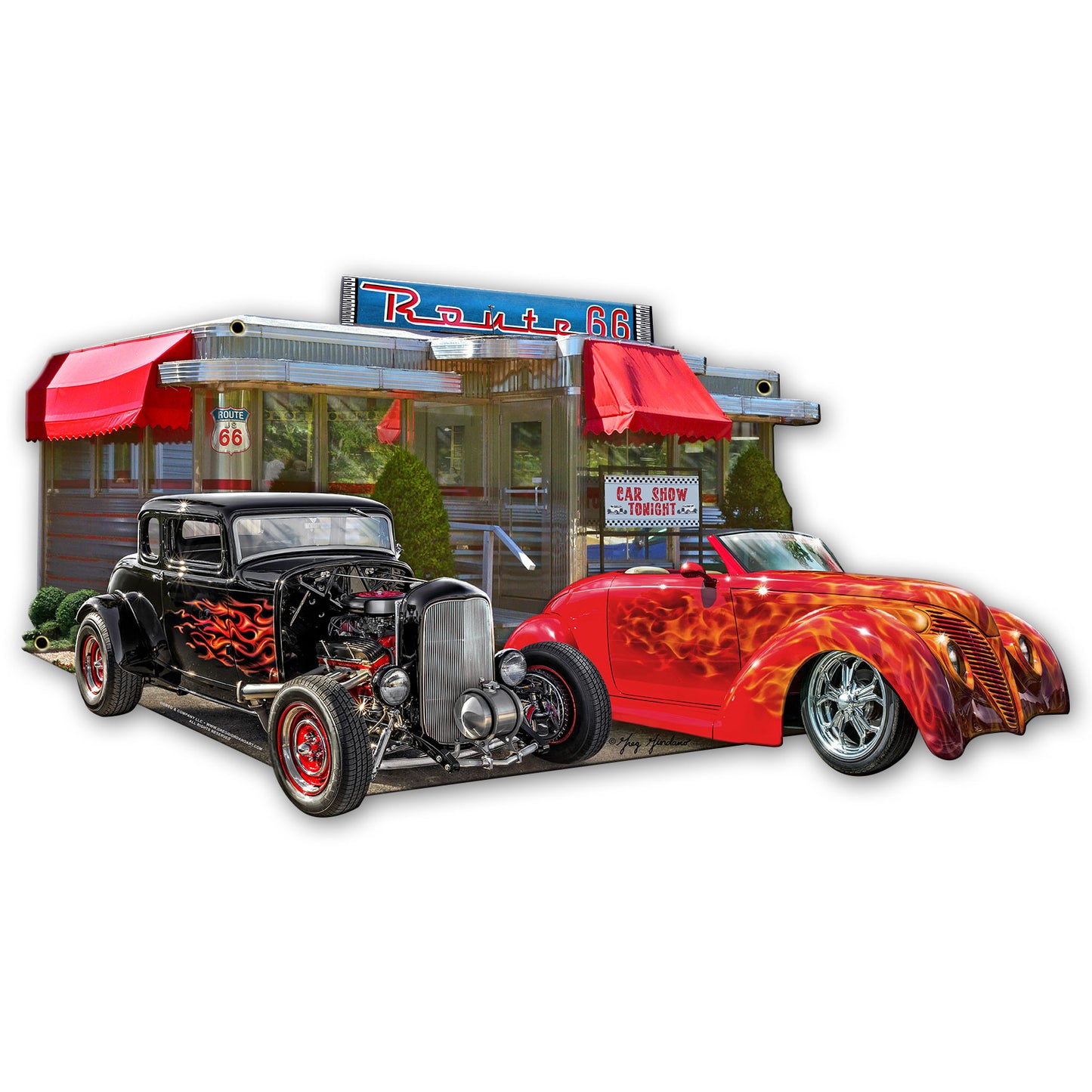 Route 66 Diner Cut out Metal Sign 23in X12in