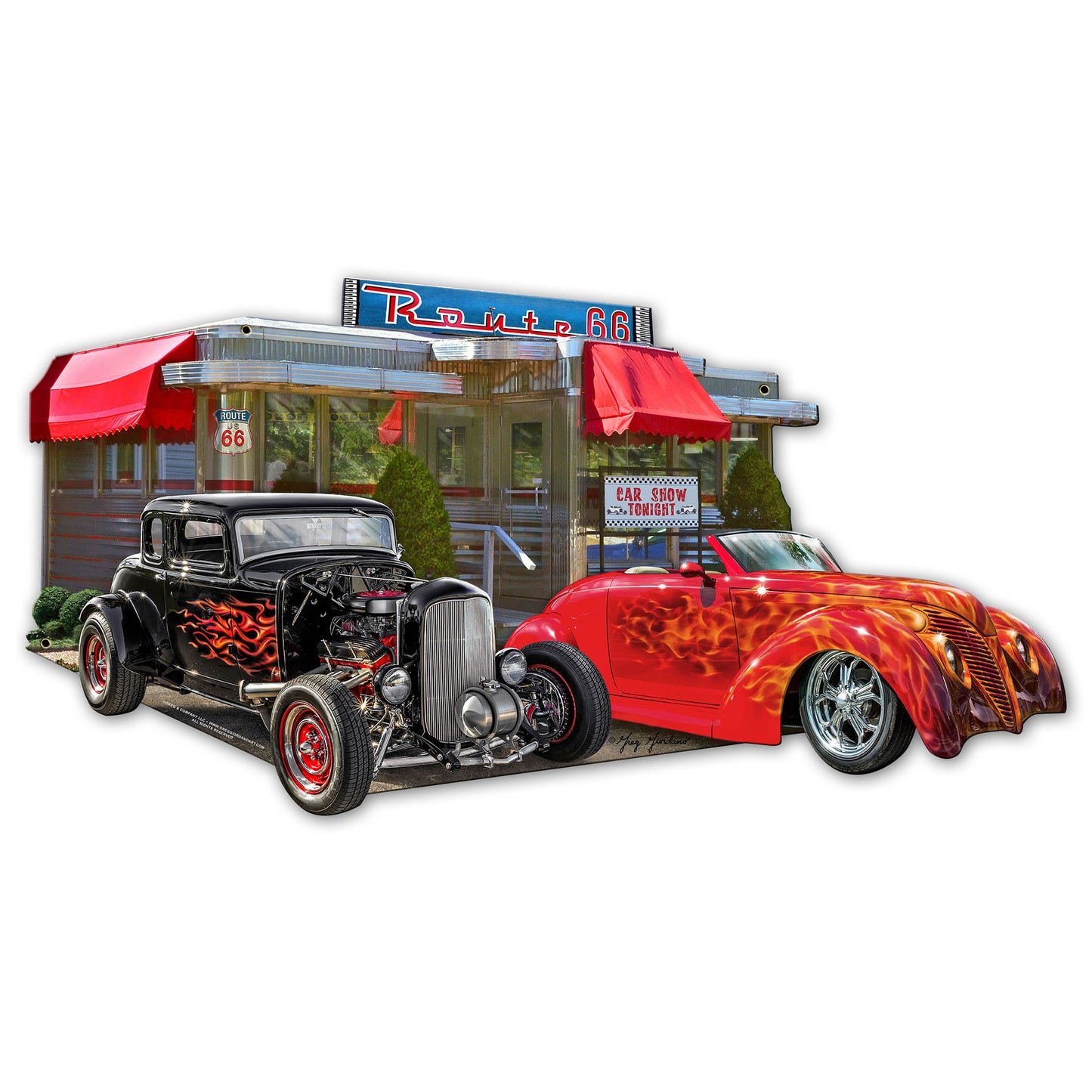 Route 66 Diner Cut out Metal Sign 35in X18in