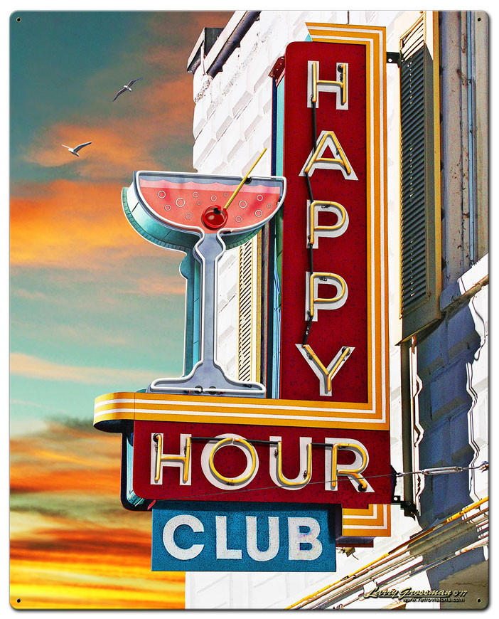 Happy Hour Club Vintage Sign
