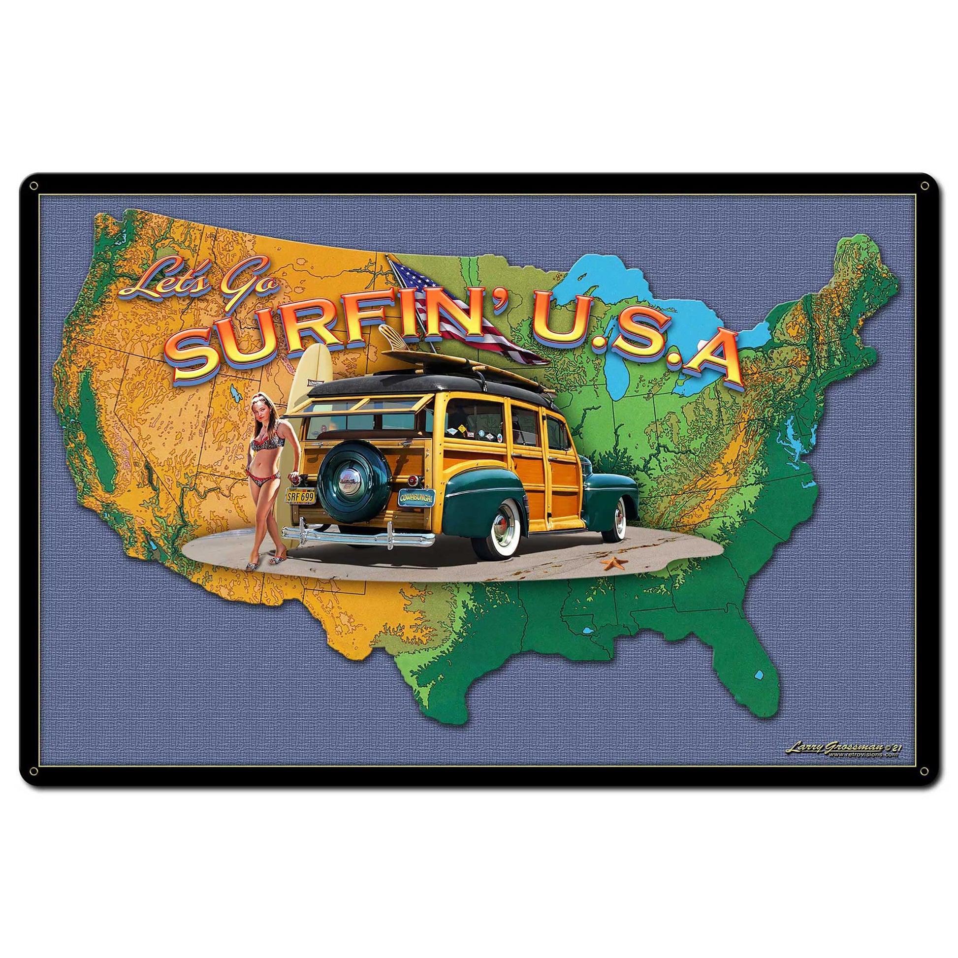 SURFIN USA MAP 36 x 24 Satin