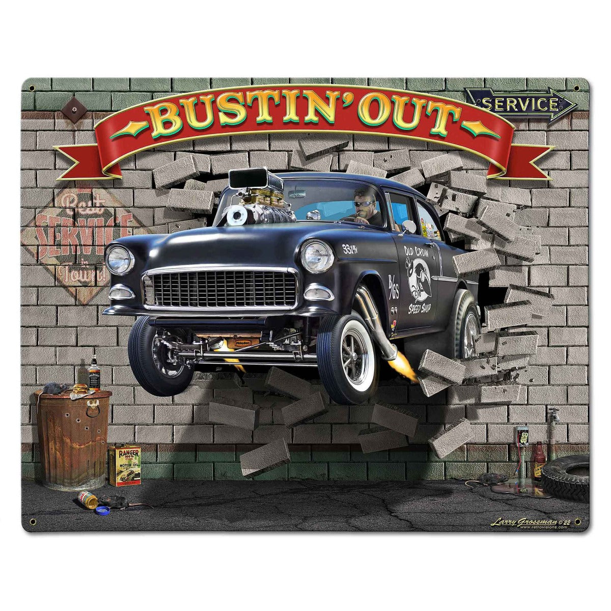 Break On Thru 1955 Chevy 30 X 24 vintage metal sign