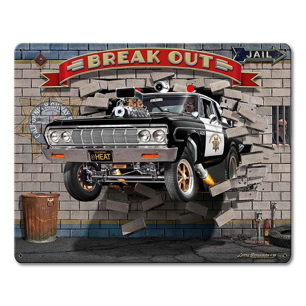 Break Out Cop Car 15 X 12 vintage metal sign
