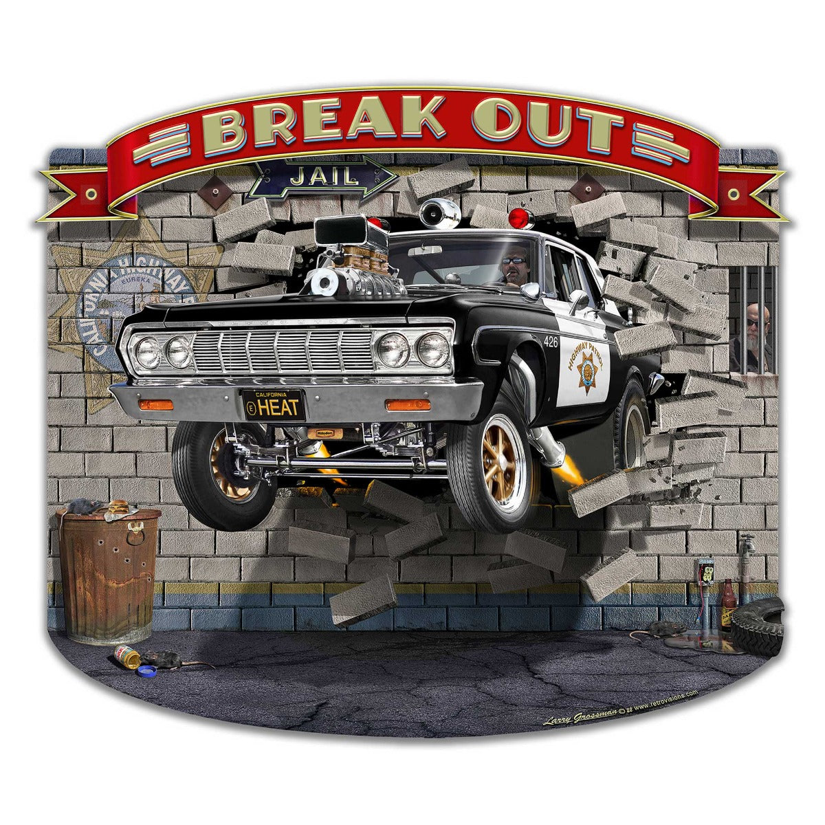 Cop Car Break Out 16 X 14 vintage metal sign