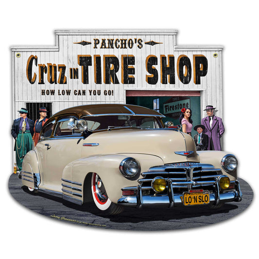 1948 Chevy Lowrider Tire Shop 18 X 15 vintage metal sign