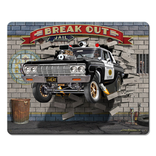 Break Out Cop Car SD 15 X 12 vintage metal sign
