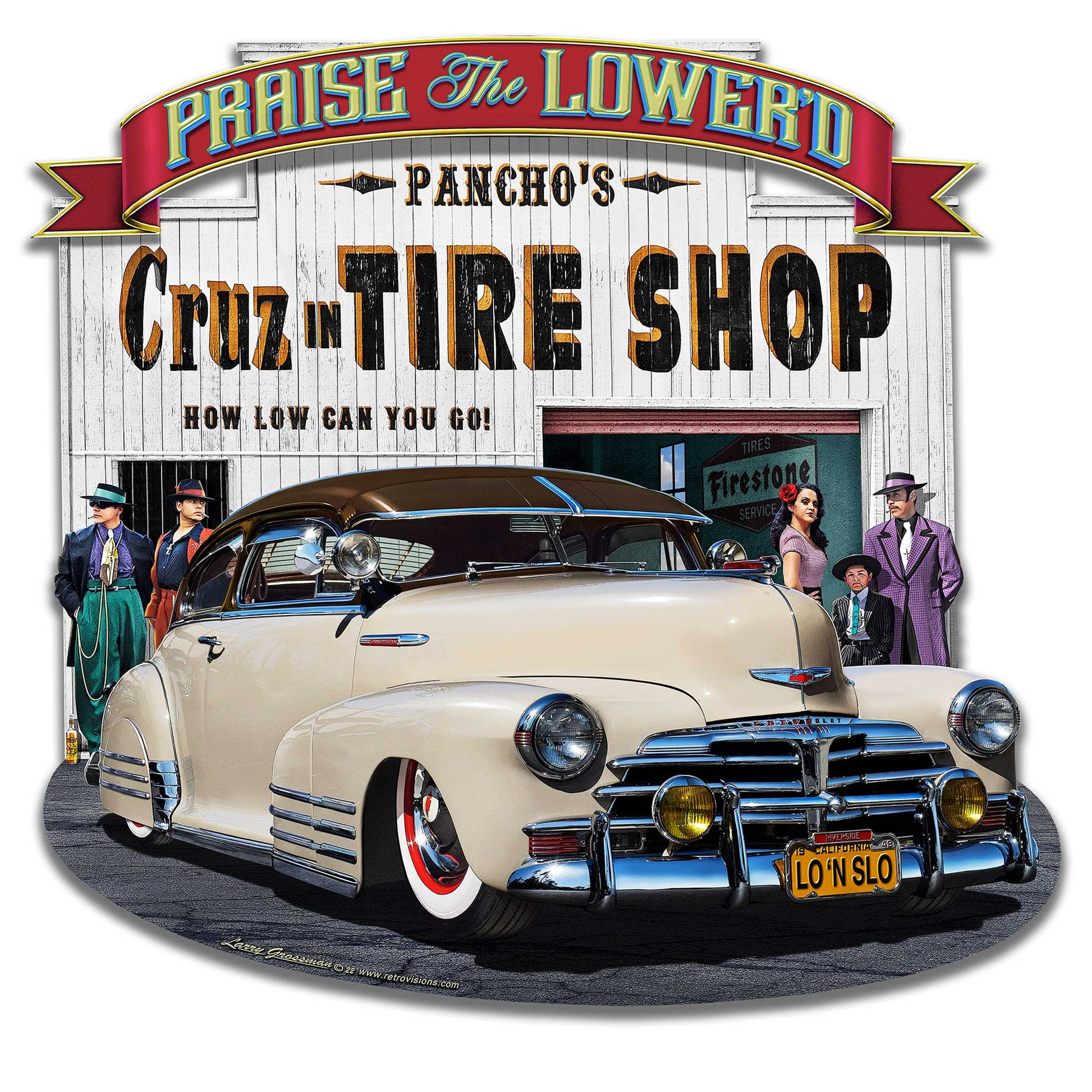 1948 Chevy Praise the Lowered Metal Sign 22in X21in