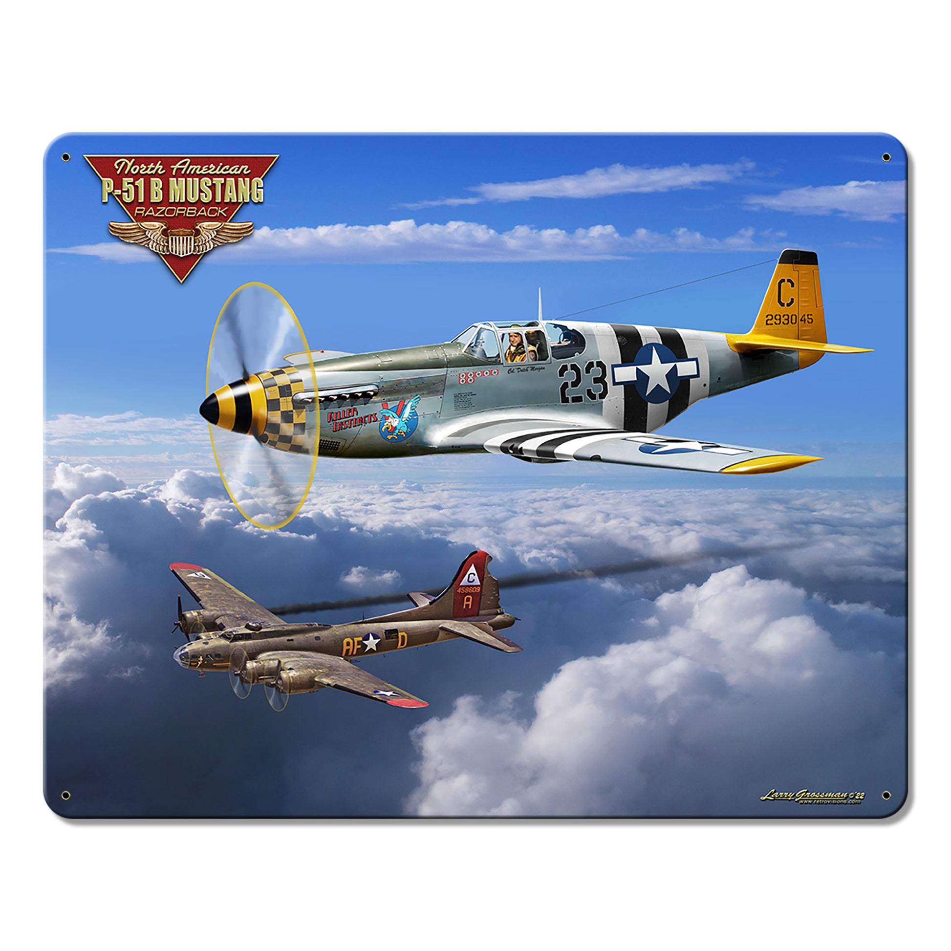 P-51B Mustang Metal Sign 15in X 12in