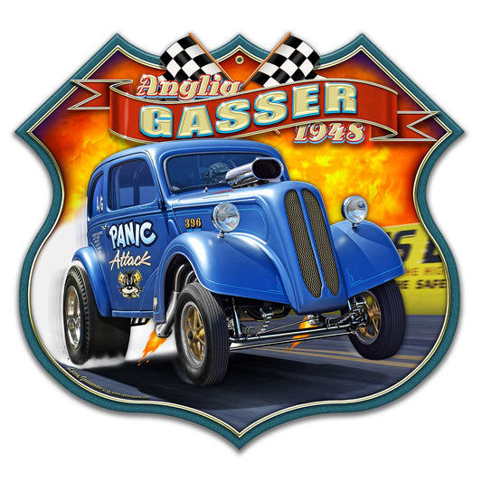 1948 ANGLIA GASSER Metal Sign 16in X 15in