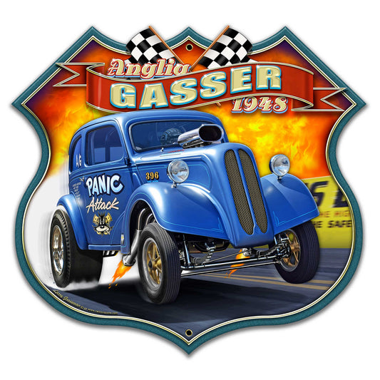 1948 ANGLIA GASSER Metal Sign 18in X 17in