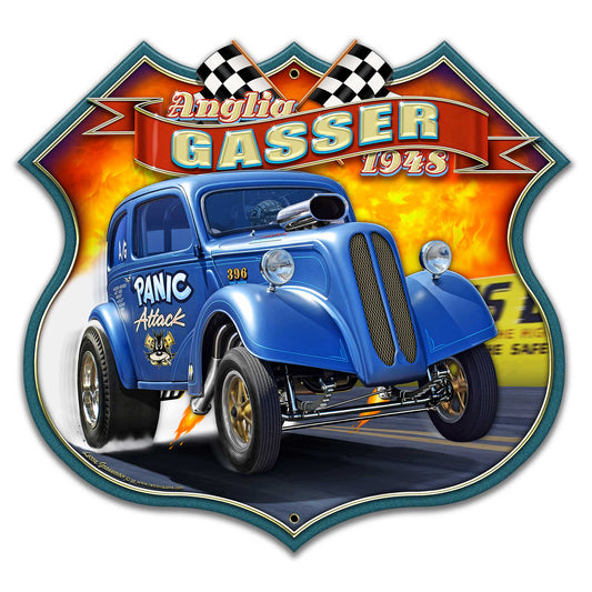 1948 ANGLIA GASSER Metal Sign 22in X 21in
