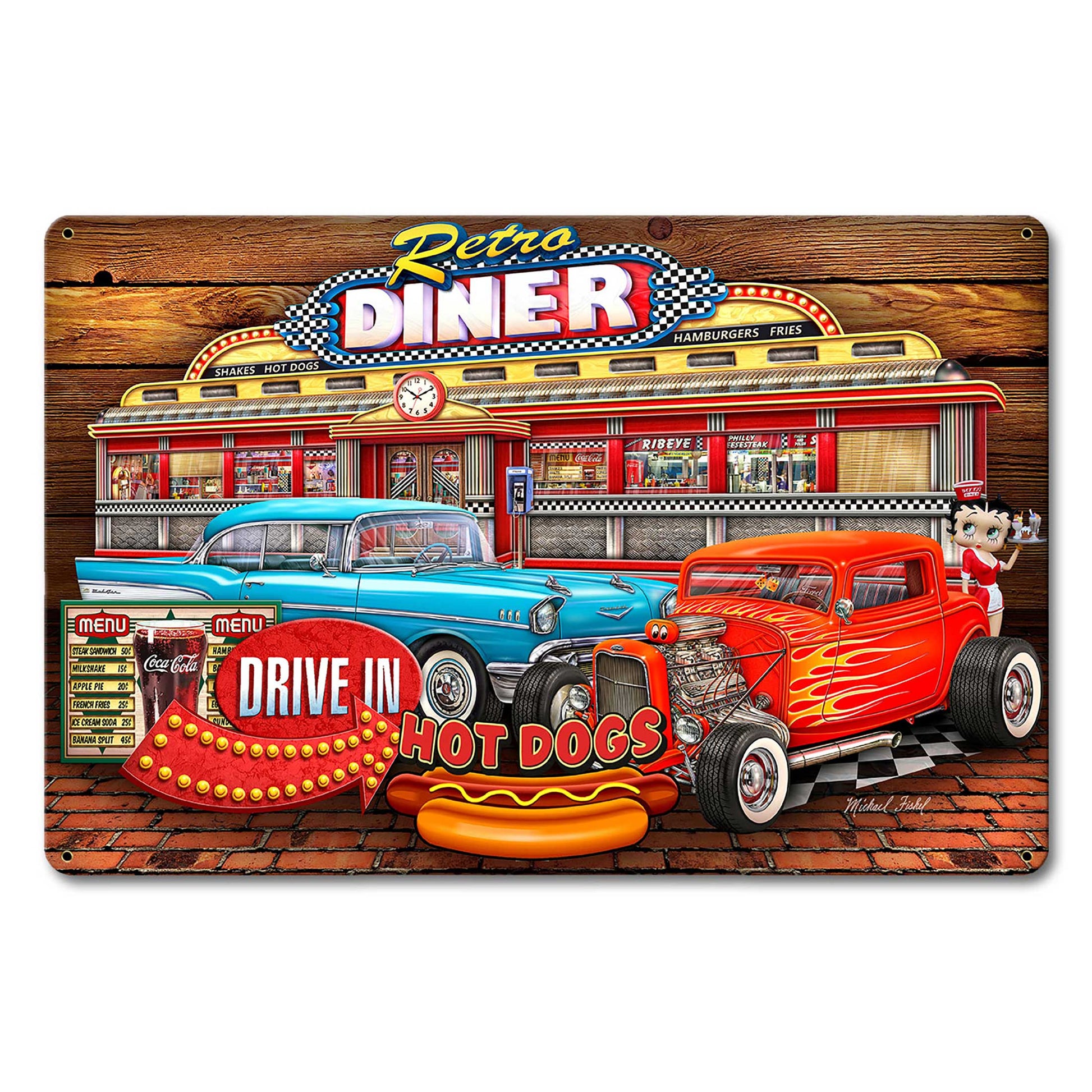 Diner Woodgrain 18 X 12 vintage metal sign