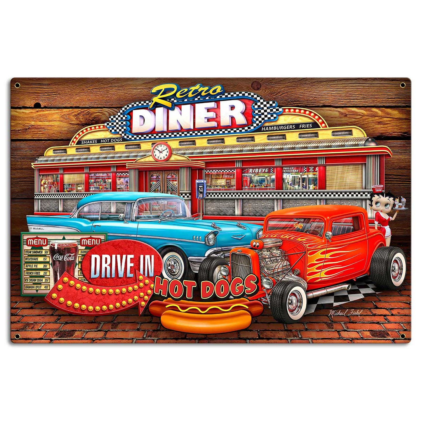 Diner Woodgrain 24 X 16 vintage metal sign