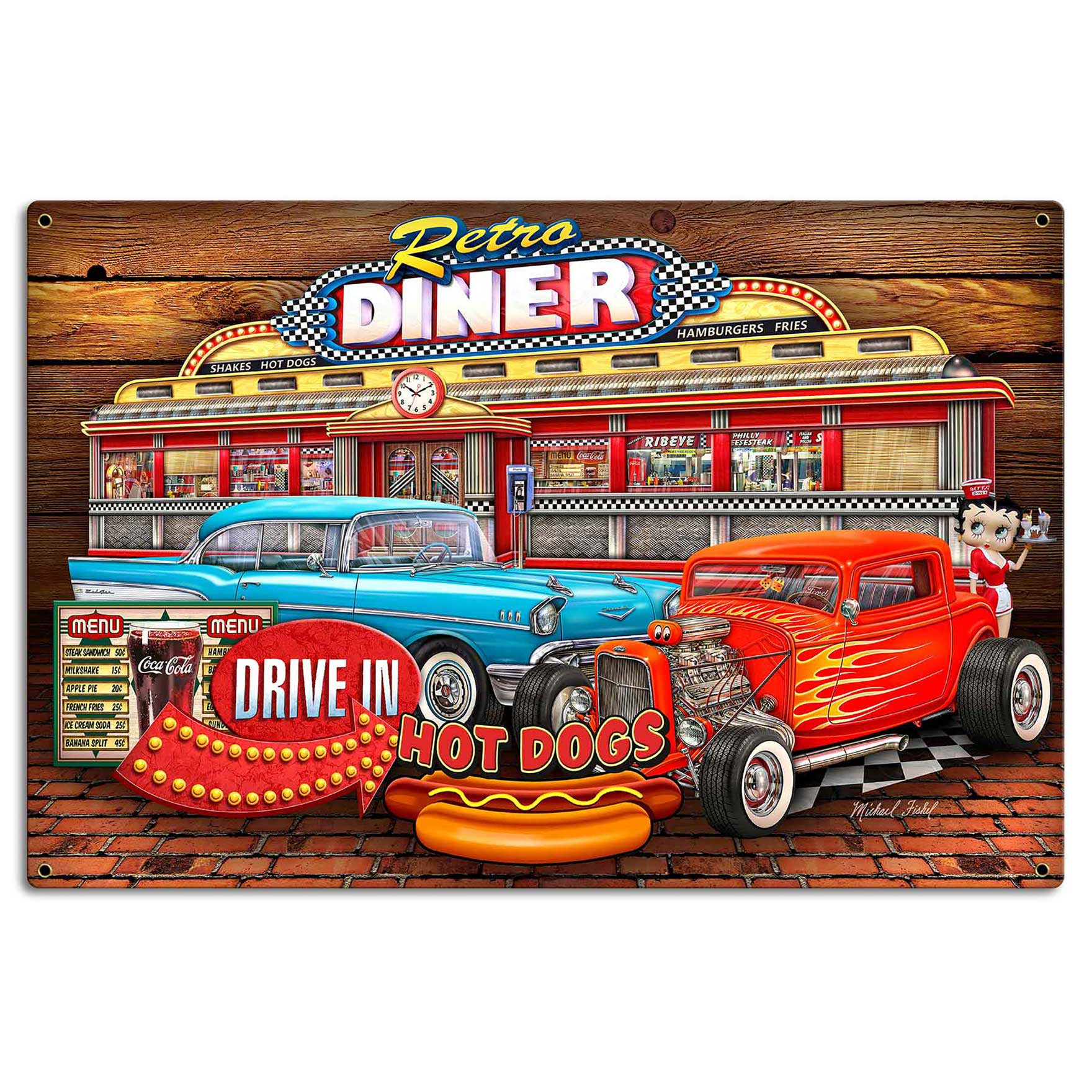 Diner Woodgrain 24 X 16 vintage metal sign