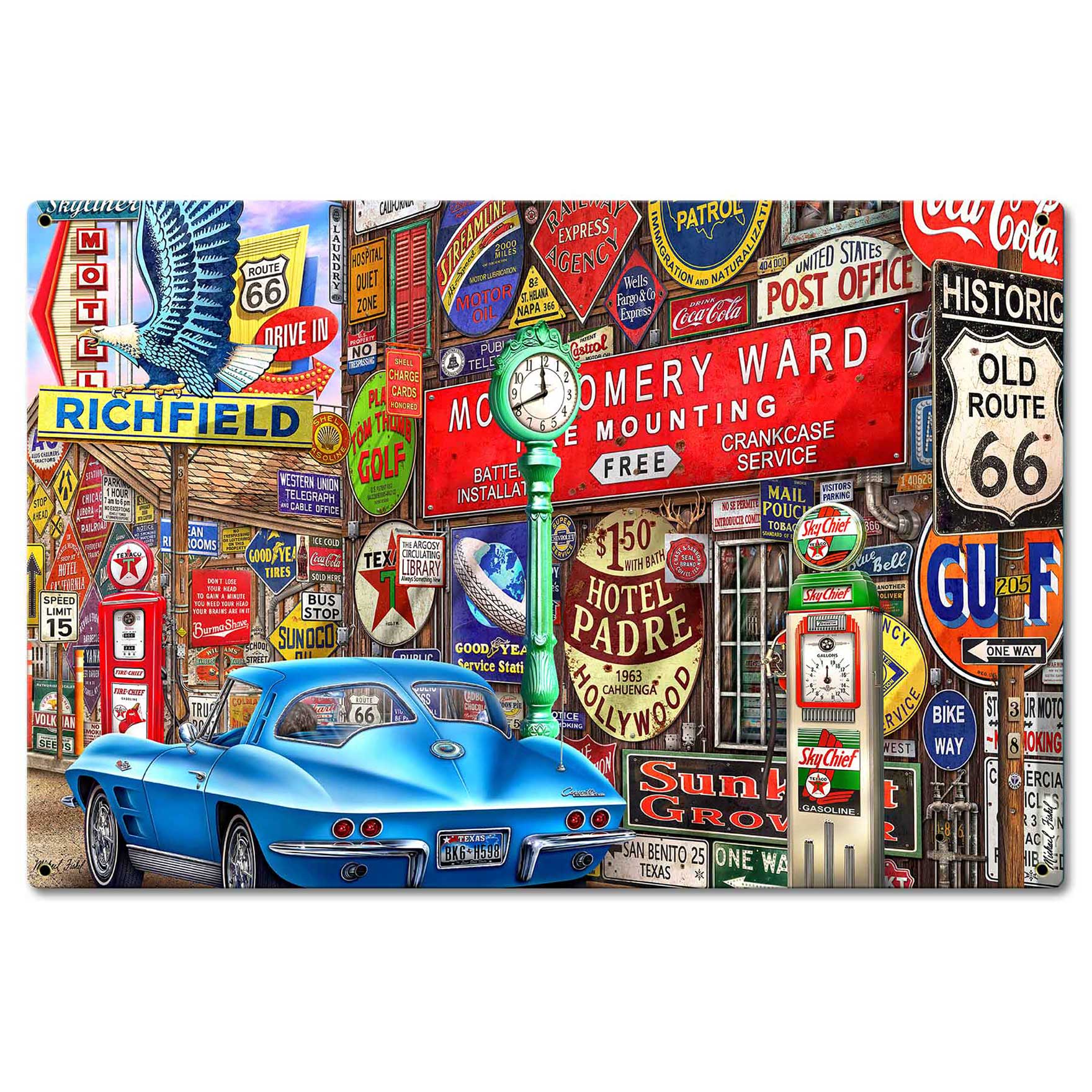 Along Route 66 24 X 16 vintage metal sign