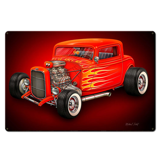 Red Hot Rod 36 X 24 vintage metal sign