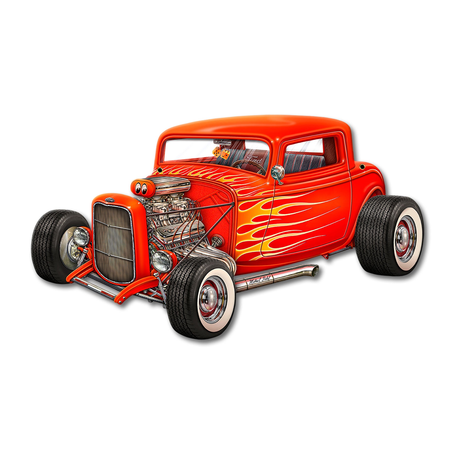 Red Hot Rod Cut out 24 X 14 vintage metal sign