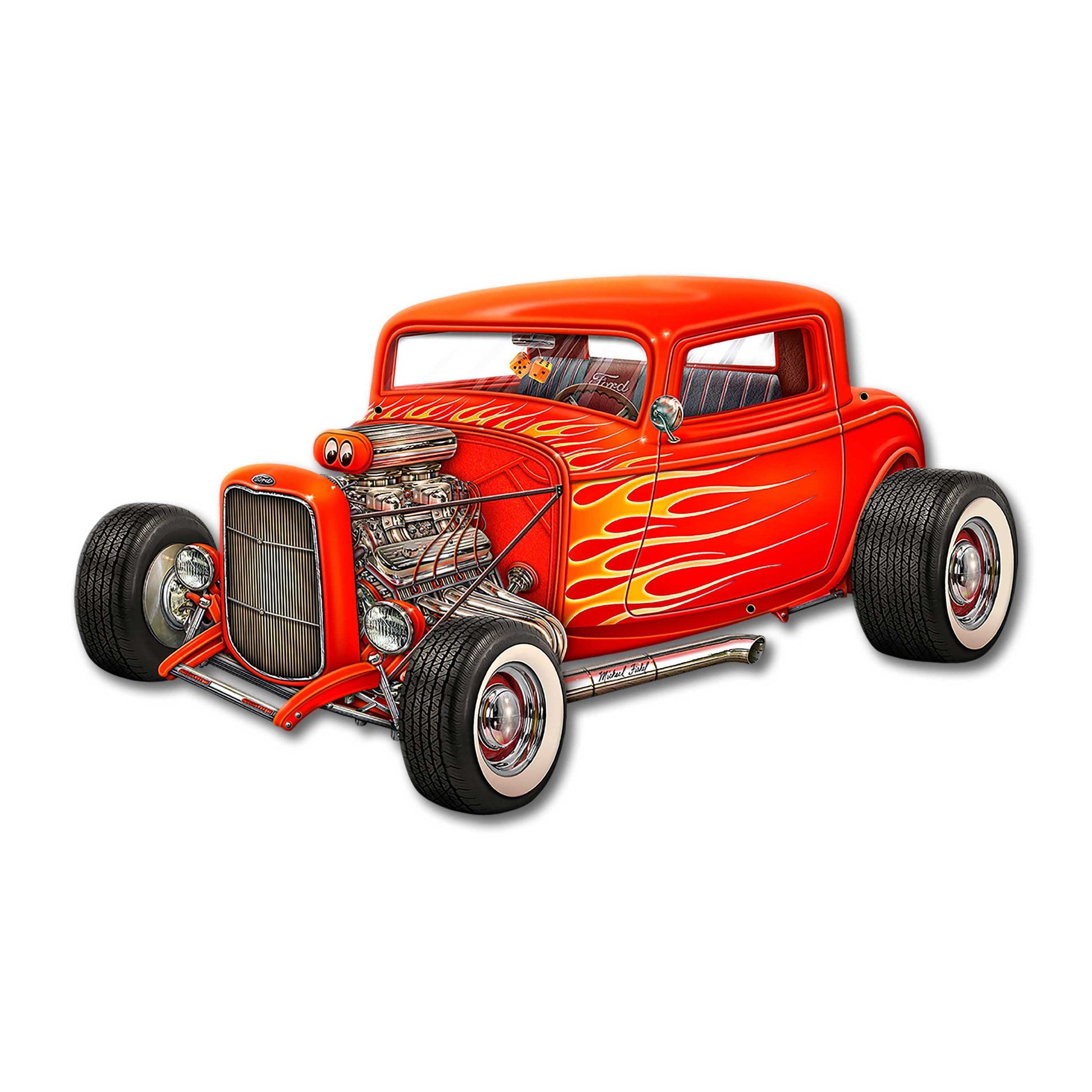 Red Hot Rod Cut out 35 X 20 vintage metal sign