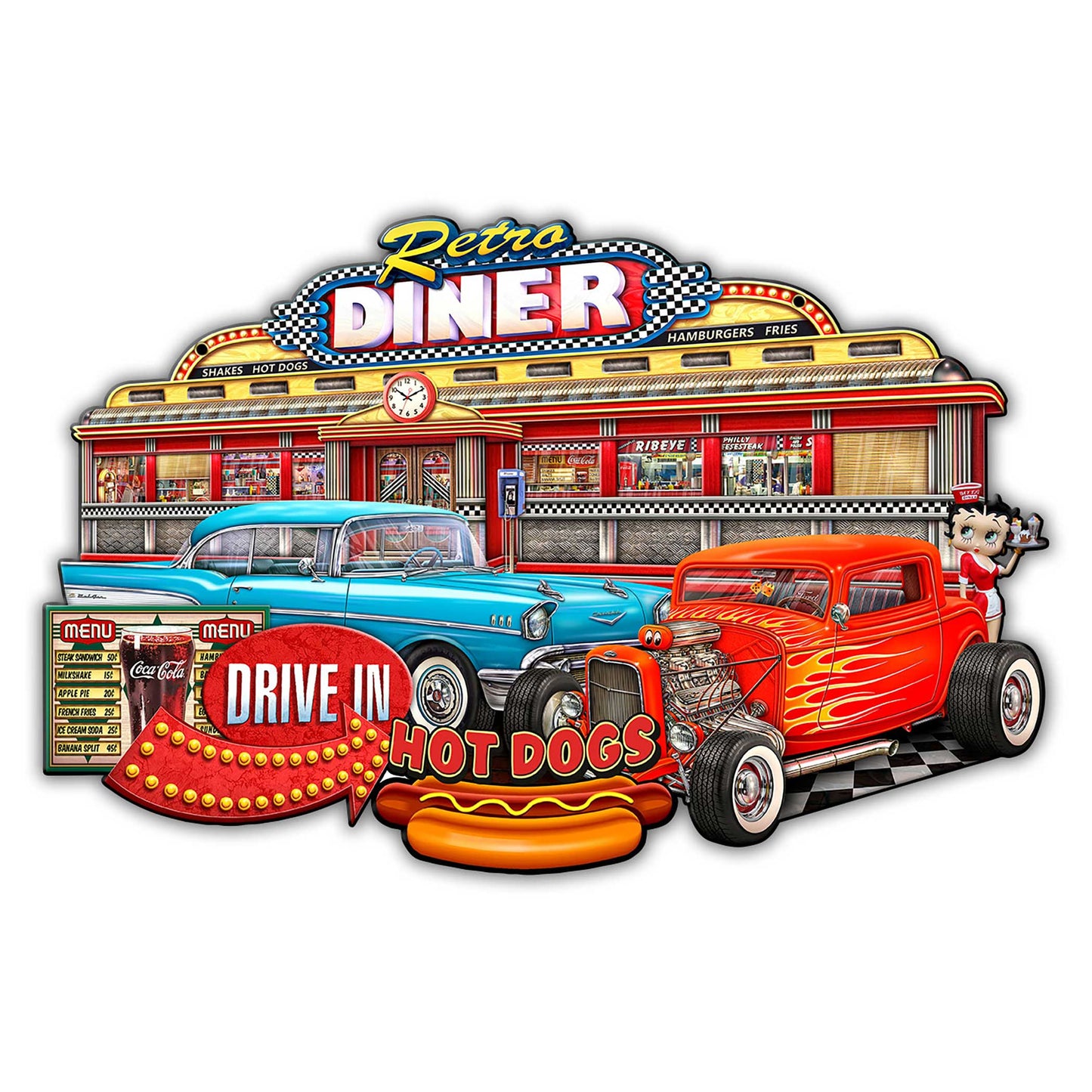 Retro Diner Cut out 18 X 12 vintage metal sign