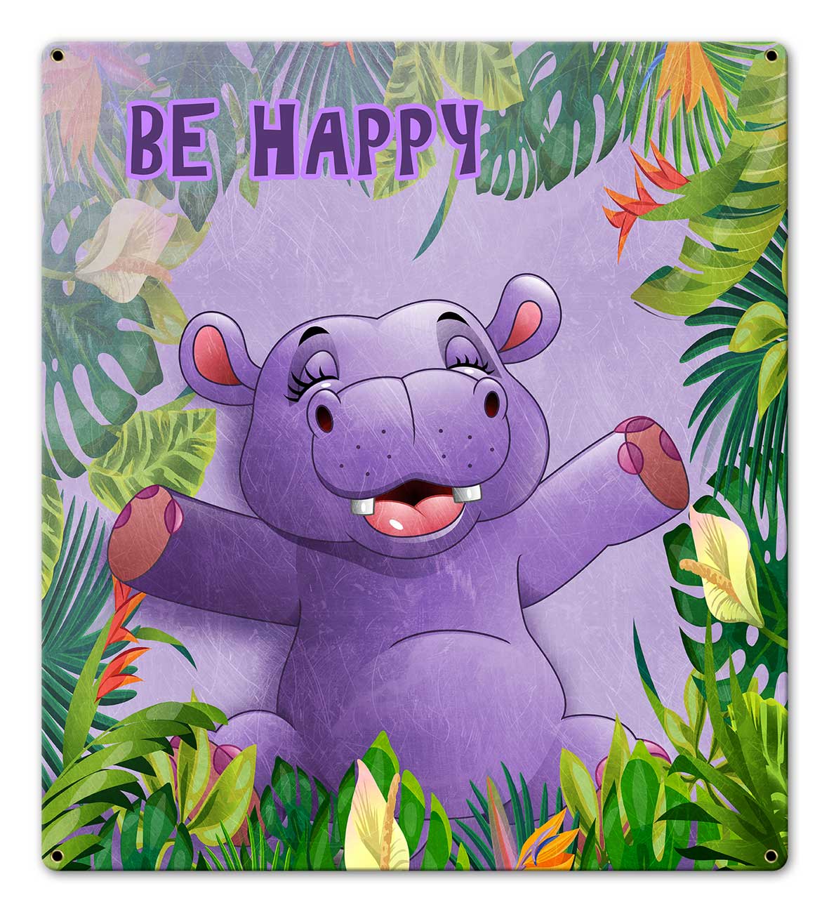 Be Happy Hippo 18 x 20 Custom Shape