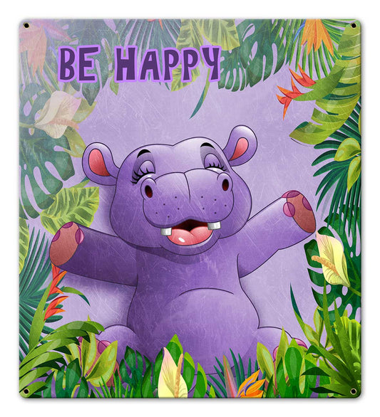 Be Happy Hippo 18 x 20 Custom Shape