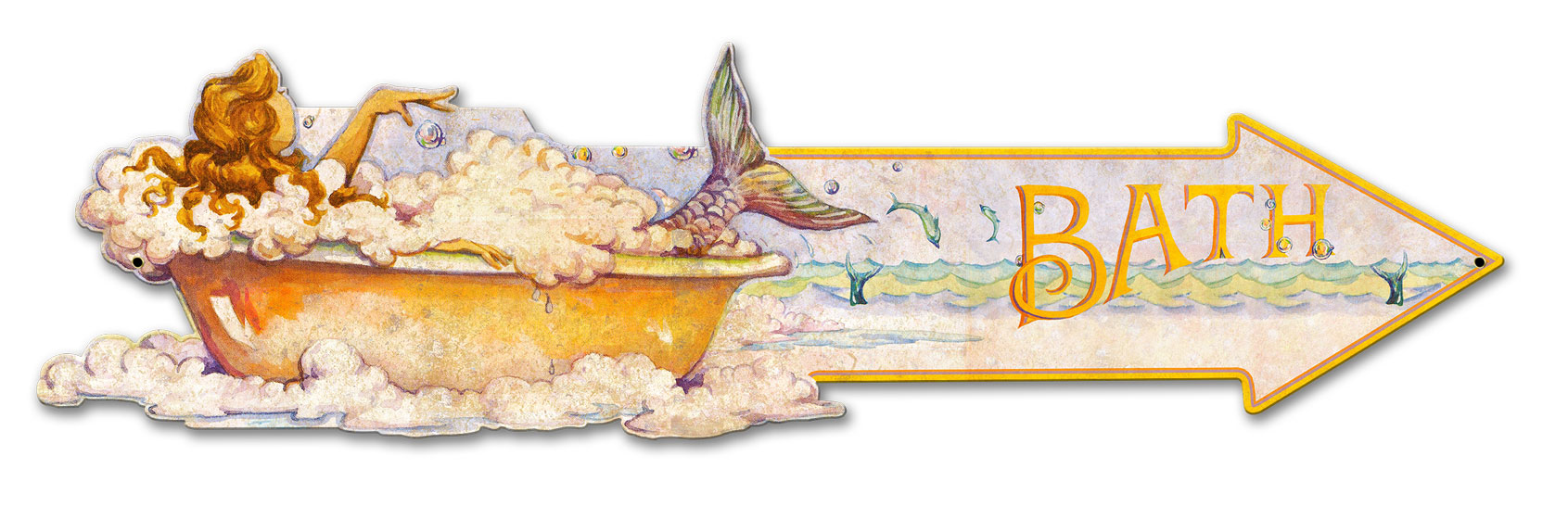 Grunge Mermaid Arrow Bath Vintage Sign