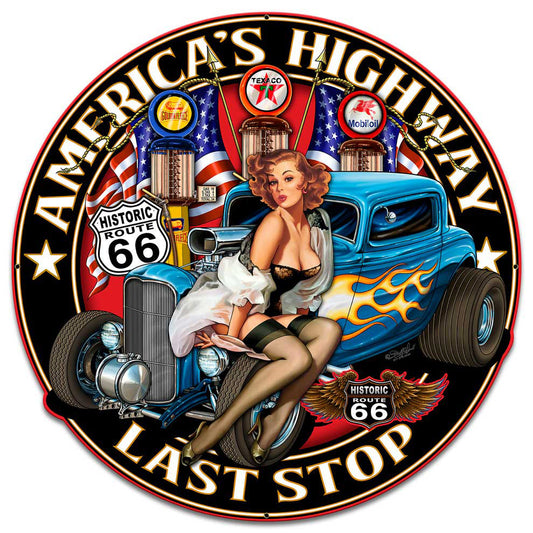 Americas Highway Last Stop Metal Sign 24in X 24in