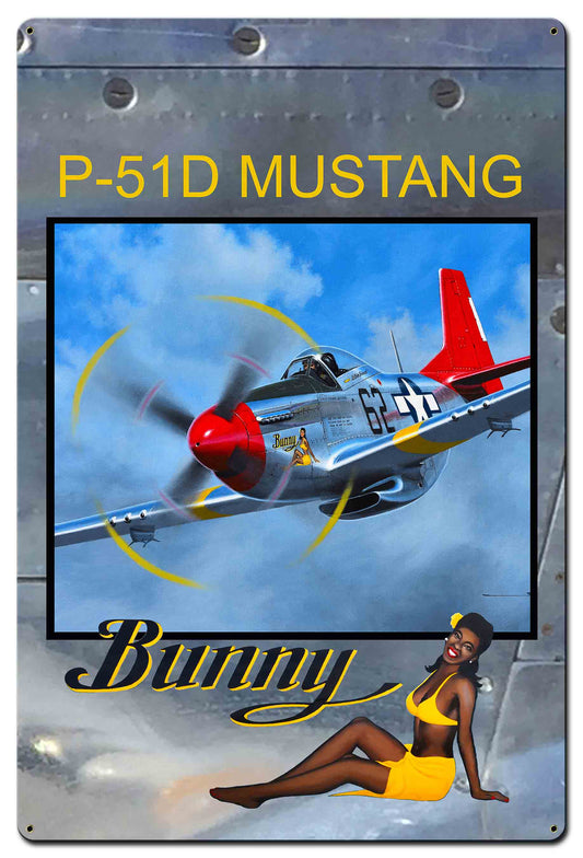 Bunny on P-51 Cowl 24 X 36 vintage metal sign