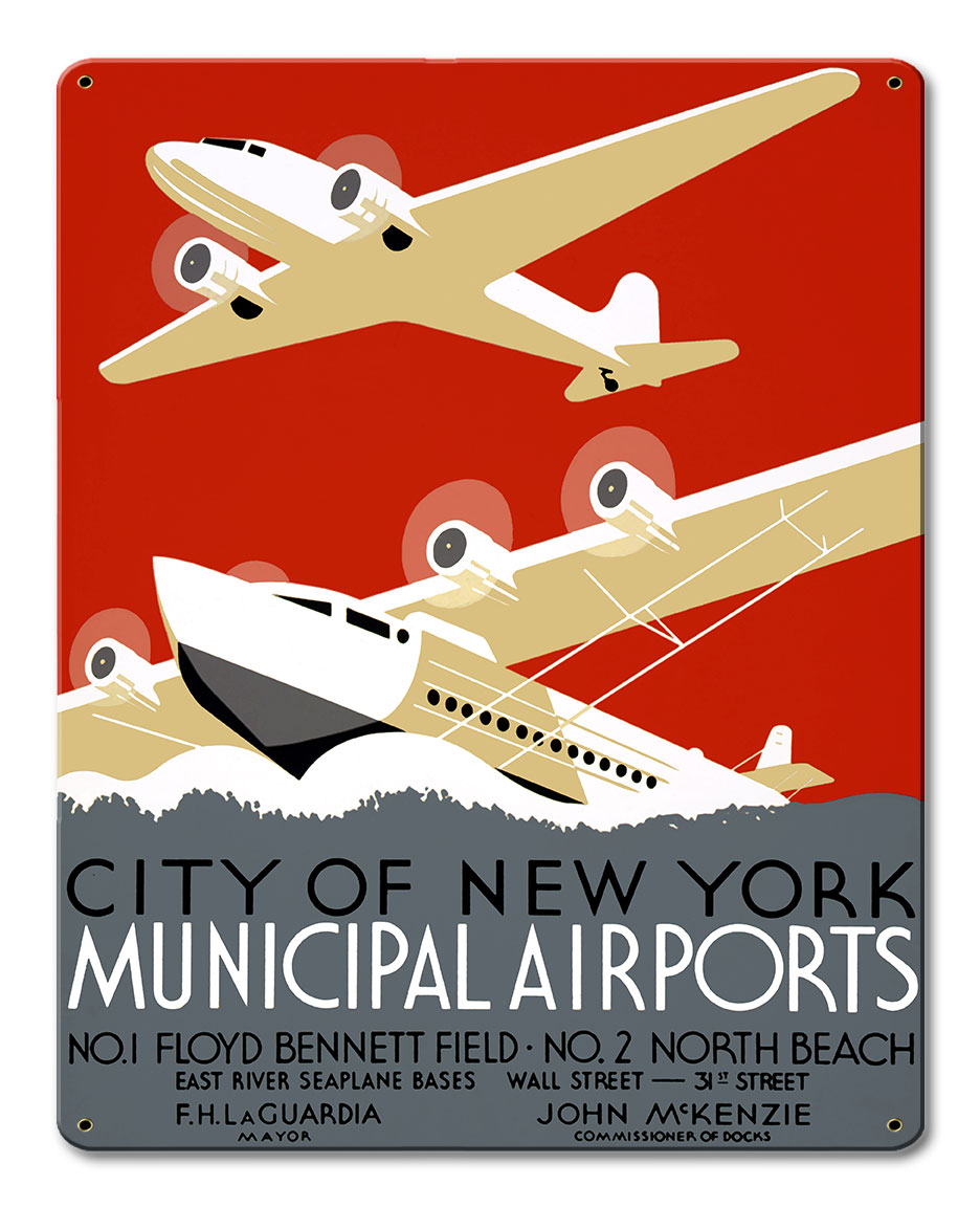 City New York Municipal Airports Vintage Metal Sign