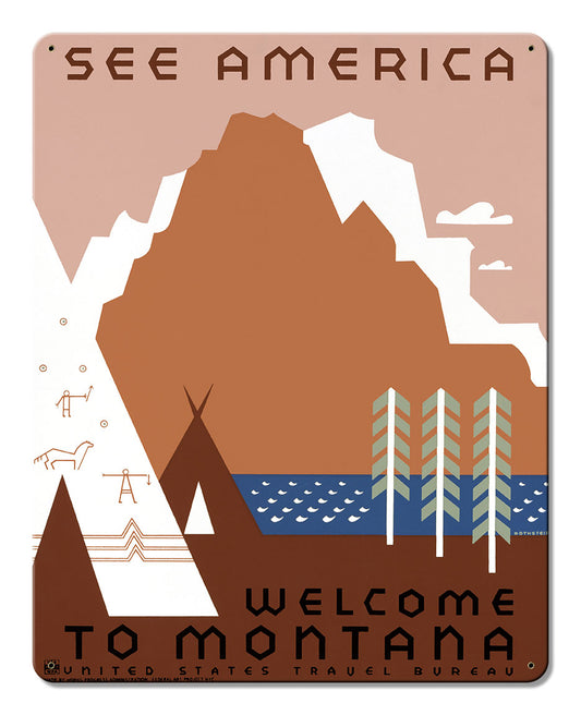 See America Welcome Montana 3 Vintage Metal Sign